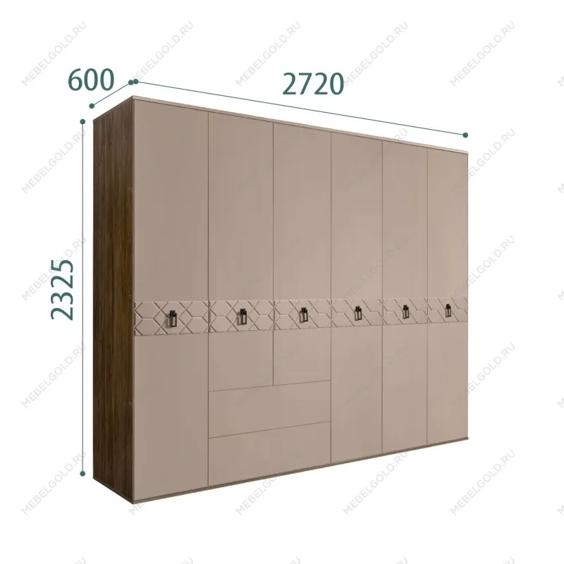 Шкаф 6-ти дверный с ящиками, Bogemia Woodline Fa (Мокка/Черный) БМШ2/61(Fa)