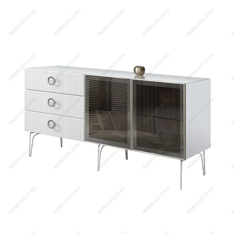 Комод 1.6м Bogemia Fillini (Белый) (Lakobel/Хром) БМКМ-4(Fi)[5]