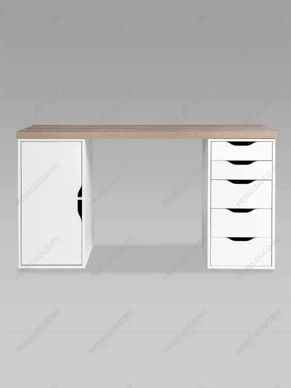 Стол письменный Ингар, с дверцей и 5 ящиками, 140x75x55, белый, столешница дуб беленый | изображение 10