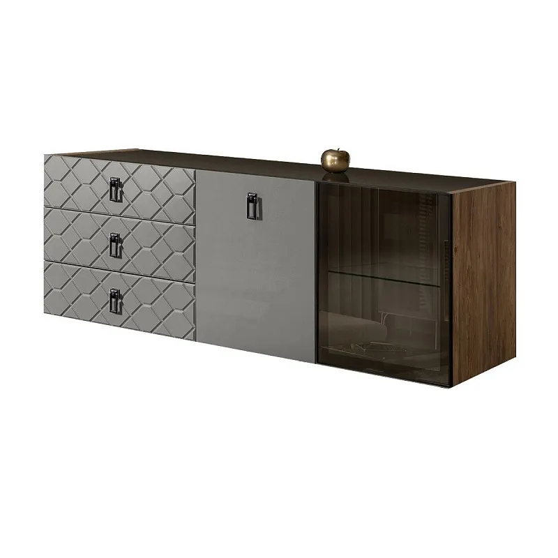 Комод 1.6м Bogemia Woodline Fly Fa (Серый) (Lakobel/Черный) БМКМ-4[5][10]