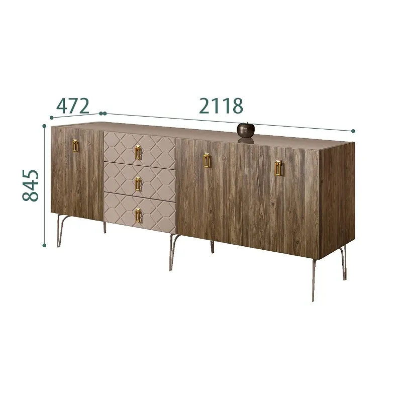 Комод 2.1м Bogemia Woodline Wood Fa (Мокка) (Lakobel/Золото) БМКМ-5