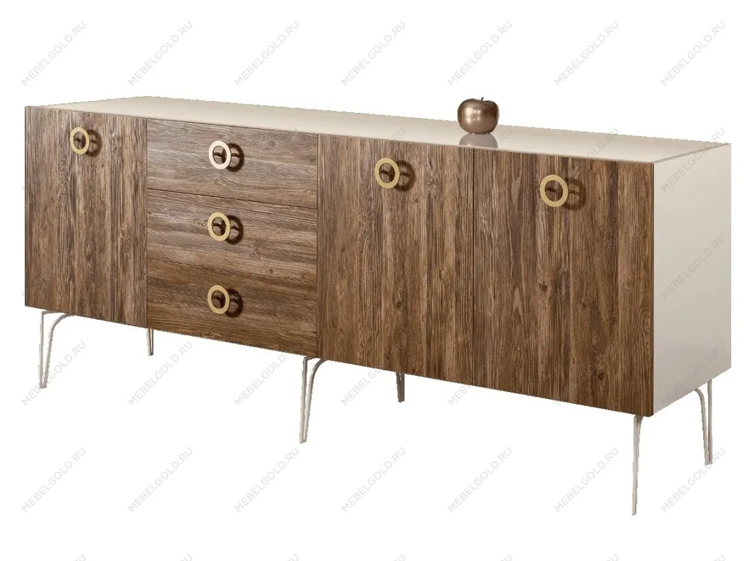 Комод 2.1м Bogemia Wood Fi (Слоновая кость) (Lakobel/Золото) БМКМ-5(Wo)