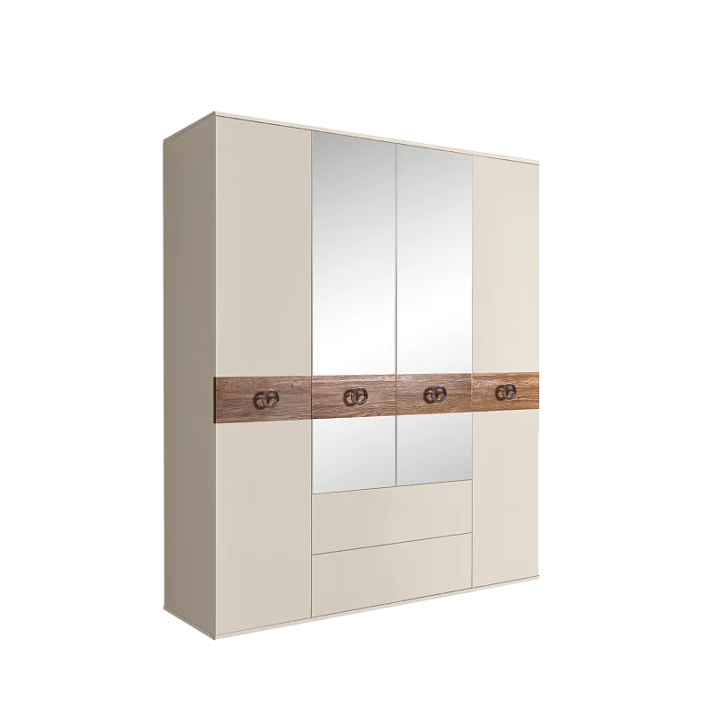 Шкаф 4-х дверный с зеркалами, с ящиками, Bogemia Wood Fi (Слоновая кость/Хром) БМШ1/41(Wo)