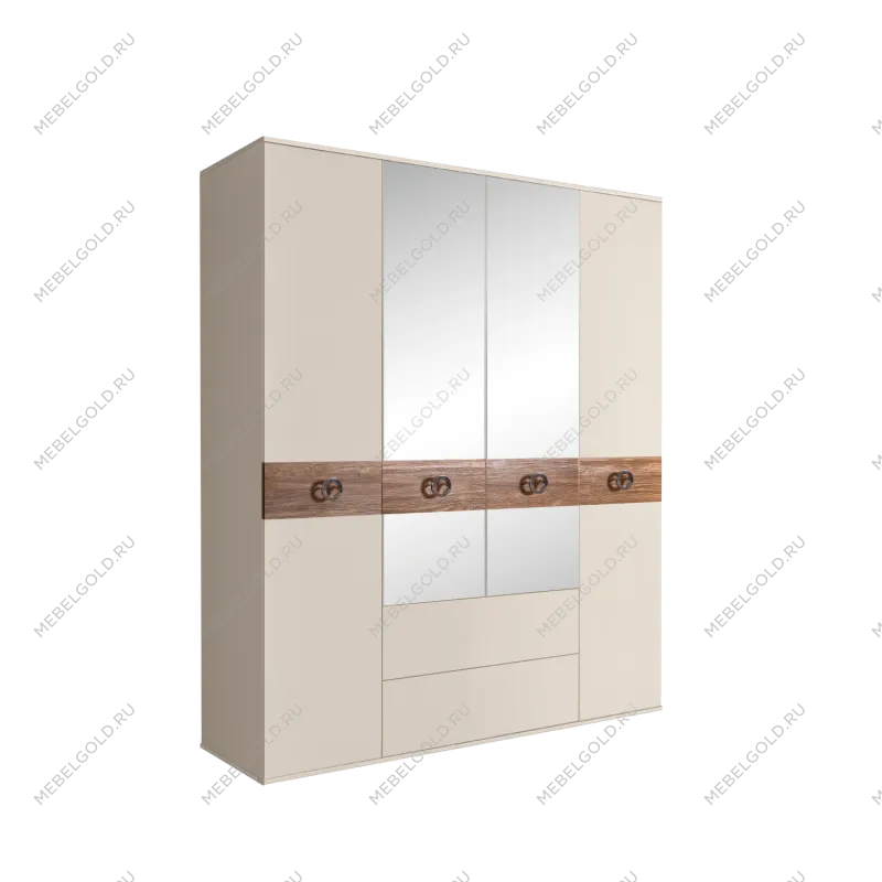 Шкаф 4-х дверный с зеркалами, с ящиками, Bogemia Wood Fi (Слоновая кость/Хром) БМШ1/41(Wo)