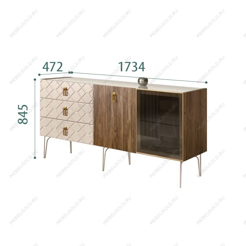 Комод 1.6м Bogemia Woodline Wood Fa (Ваниль) (Lakobel/Золото) БМКМ-4[5][10]