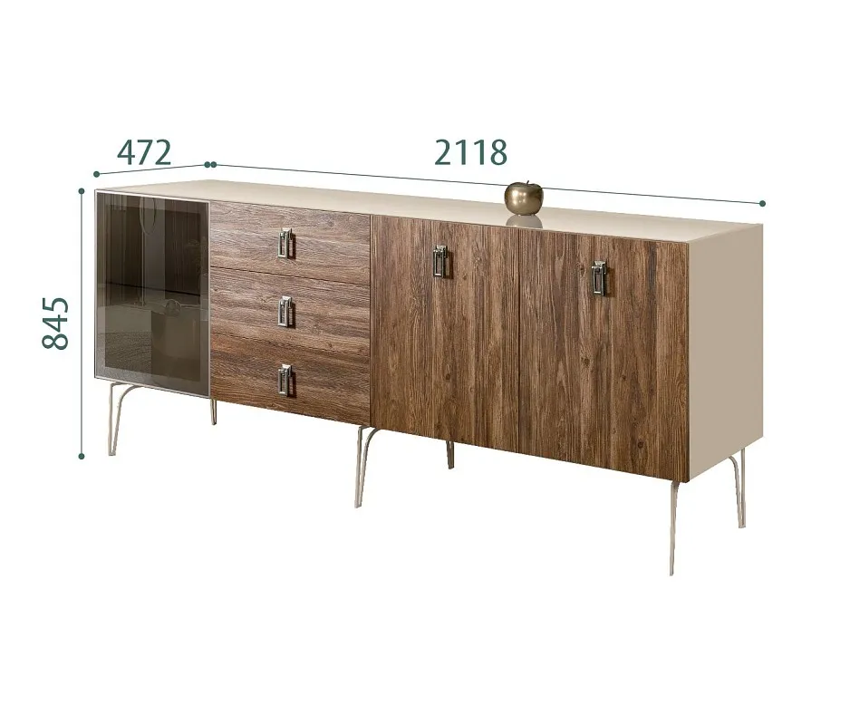Комод 2.1м Bogemia Wood Fa (Ваниль) (Lakobel/Хром) БМКМ-5(Wo)[4]