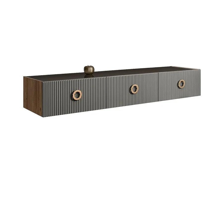 Тумба телевизионная 1.6м Bogemia Woodline Fly Fi (Серый) (Lakobel/Золото) БМТ-1