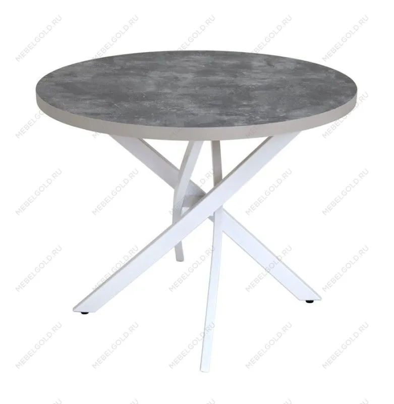 Стол круглый Шип-32 ноги белые (пластикТерра графит 1426/ЛДСП 32 мм/кромка серый)