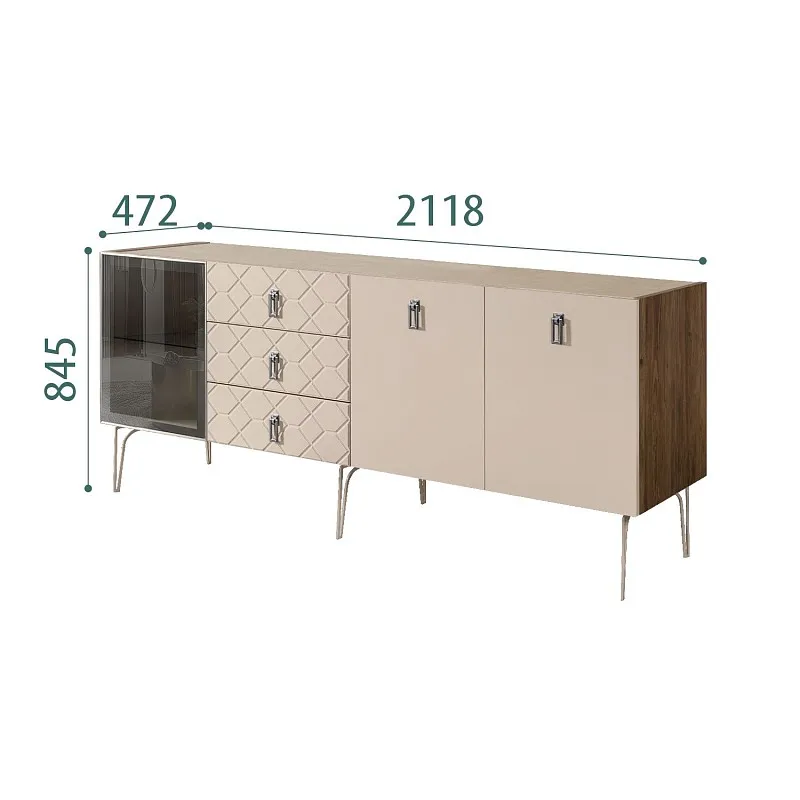 Комод 2.1м Bogemia Woodline Fa (Ваниль) (Novabuk/Хром) БМКМ-5[4]