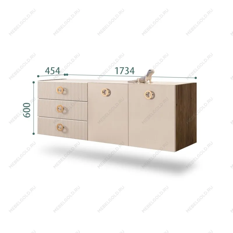 Комод 1.6м Bogemia Woodline Fly Fi (Ваниль) (Lakobel/Золото) БМКМ-4