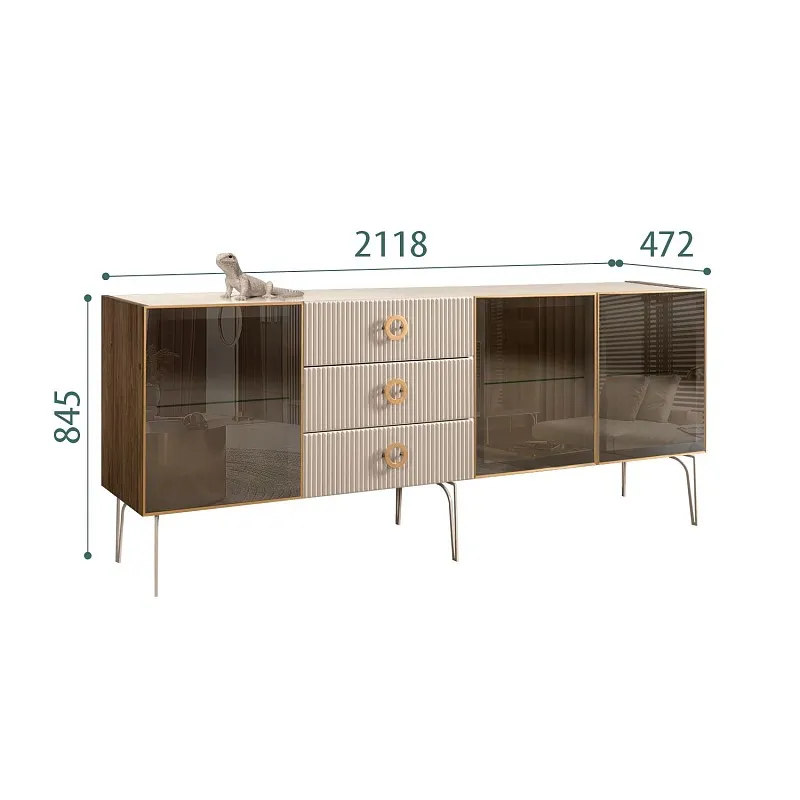 Комод 2.1м Bogemia Woodline Fi (Ваниль) (Lakobel/Золото) БМКМ-5[5]