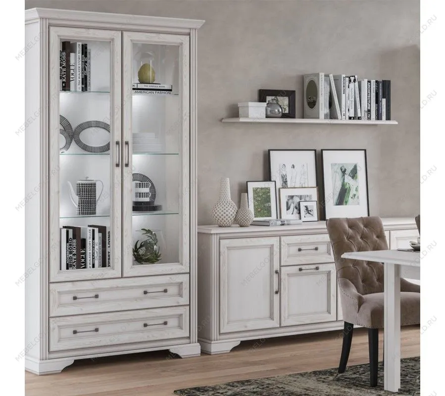 Шкаф-витрина Стилиус REG2W2S с подсветкой (Лиственница сибирская) | изображение 1