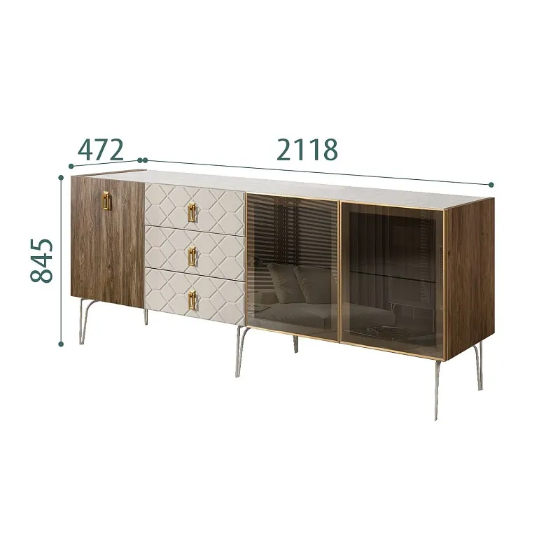 Комод 2.1м Bogemia Woodline Wood Fa (Шелк) (Novabuk/Золото) БМКМ-5[5][10]