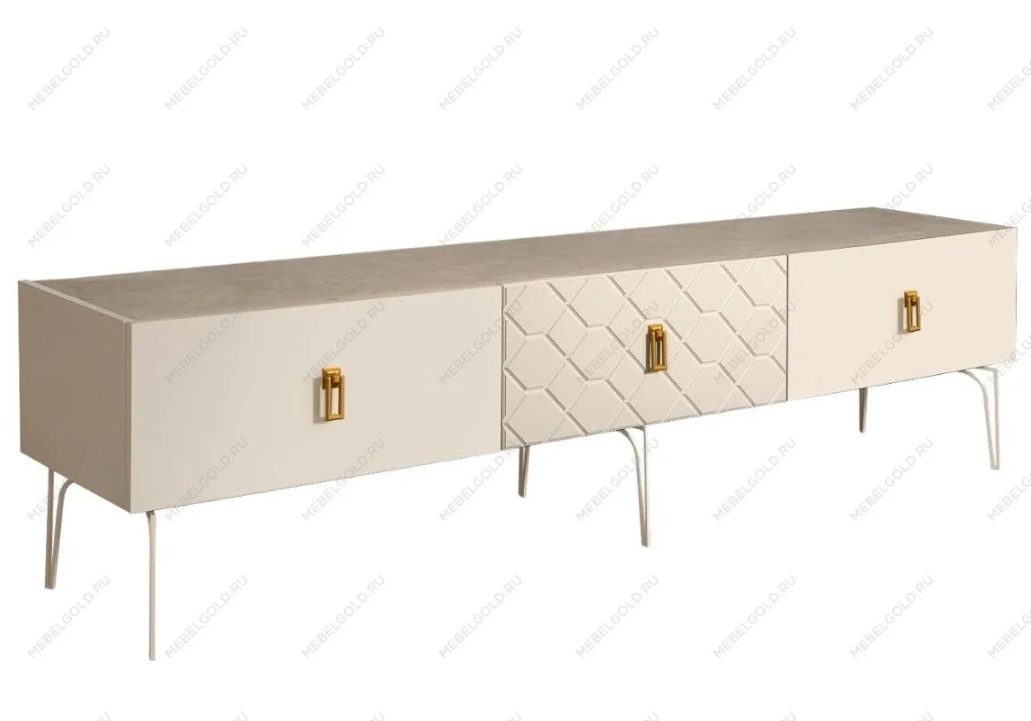 Тумба под телевизор 2.1м Bogemia Farfalle (Слоновая кость) (Novabuk/Золото) БМТ-2(Fa)[10]