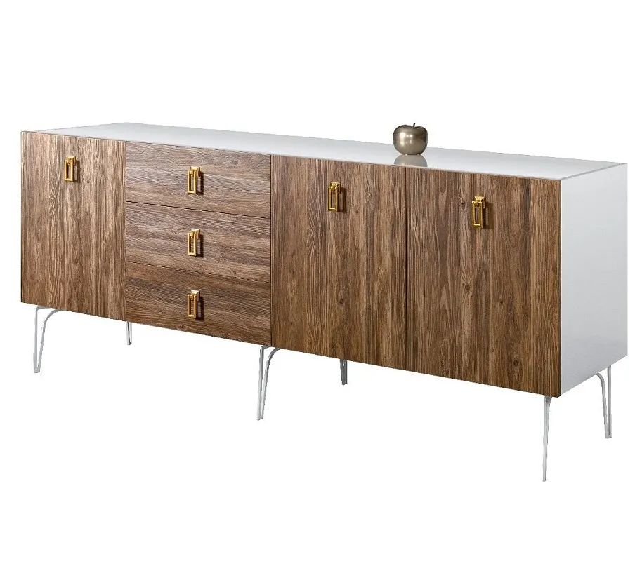 Комод 2.1м Bogemia Wood Fa (Белый) (Lakobel/Золото) БМКМ-5(Wo)