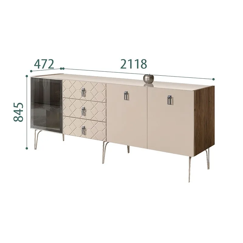 Комод 2.1м Bogemia Woodline Fa (Ваниль) (Lakobel/Хром) БМКМ-5[4]
