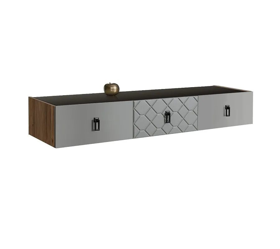 Тумба телевизионная 1.6м Bogemia Woodline Fly Fa (Серый) (Lakobel/Черный) БМТ-1[10]