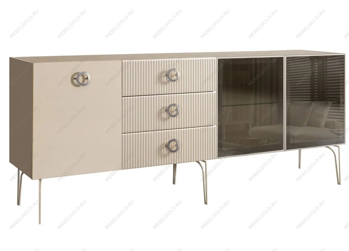 Комод 2.1м Bogemia Fillini (Слоновая кость) (Novabuk/Хром) БМКМ-5(Fi)[5][10]