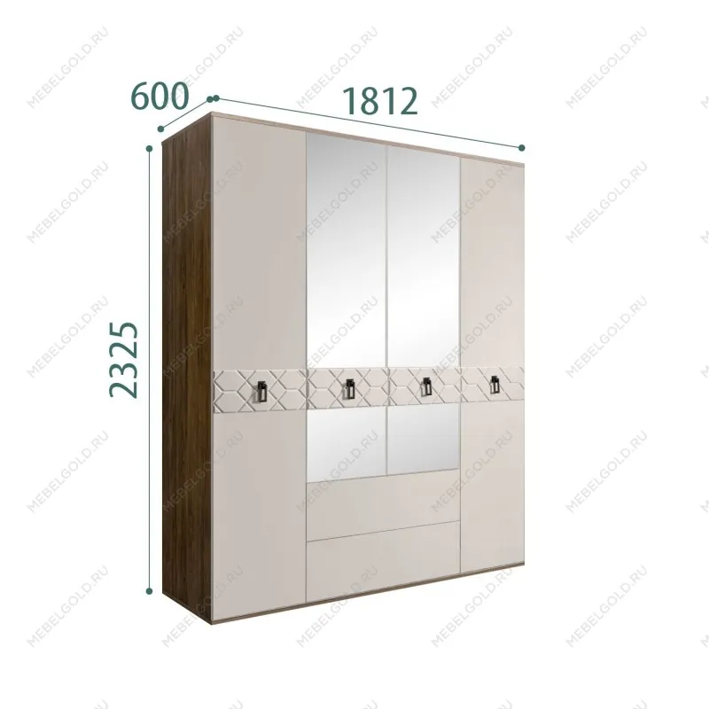 Шкаф 4-х дверный с зеркалами, с ящиками, Bogemia Woodline Fa (Шелк/Черный) БМШ1/41(Fa)