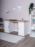 Стол письменный Ингар, с двумя дверцами, 140x75x55, белый, столешница дуб беленый | изображение 2