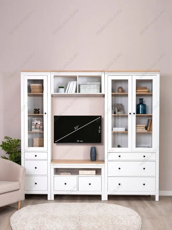 Полка навесная Сага, 2 секции, белая/ясень | изображение 3