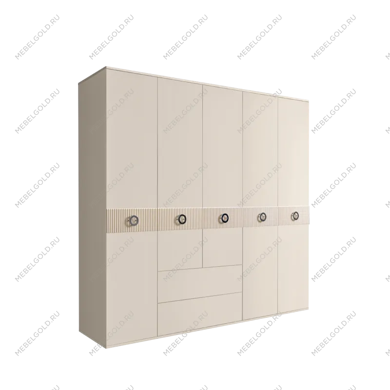 Шкаф 5-ти дверный с ящиками, Bogemia Fillini (Слоновая кость/Хром) БМШ2/51(Fi)