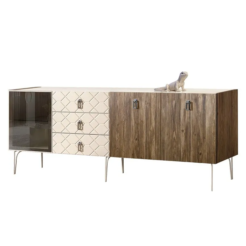 Комод 2.1м Bogemia Woodline Wood Fa (Слоновая кость) (Lakobel/Хром) БМКМ-5[4]