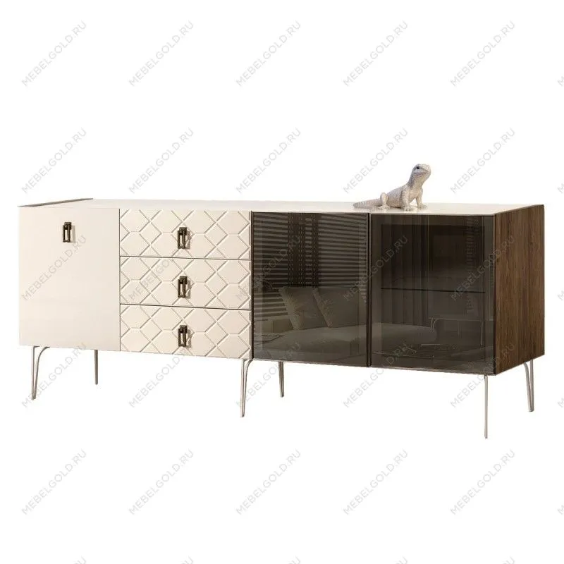 Комод 2.1м Bogemia Woodline Fa (Слоновая кость) (Lakobel/Черный) БМКМ-5[5][10]