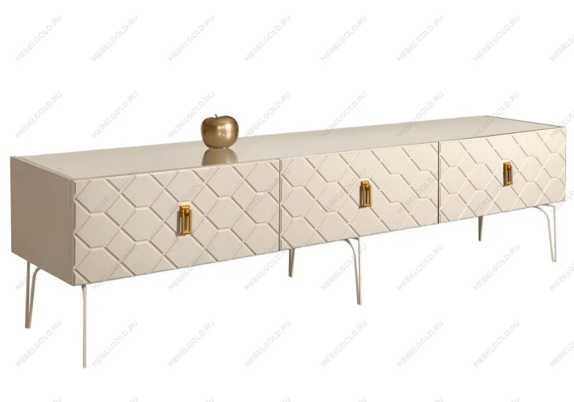 Тумба под телевизор 2.1м Bogemia Farfalle (Слоновая кость) (Lakobel/Золото) БМТ-2(Fa)