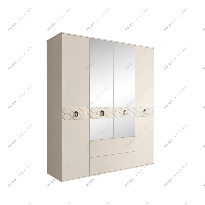 Шкаф 4-х дверный с зеркалами, с ящиками, Bogemia Farfalle (Слоновая кость/Хром) БМШ1/41(Fa)