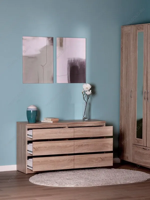 Комод Кастор, 6 ящиков, 129х40х71 см, дуб сонома | изображение 3