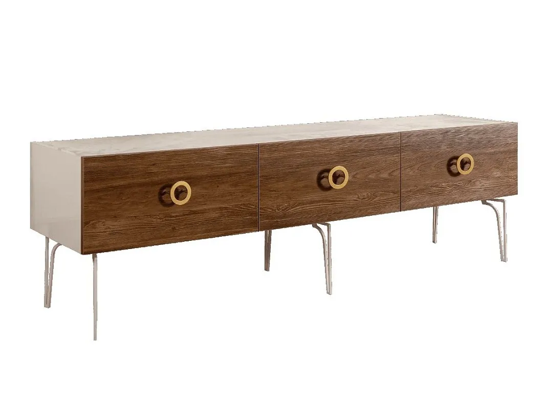 Тумба под телевизор 1.6м Bogemia Wood Fi (Слоновая кость) (Novabuk/Золото) БМТ-1(Wo)