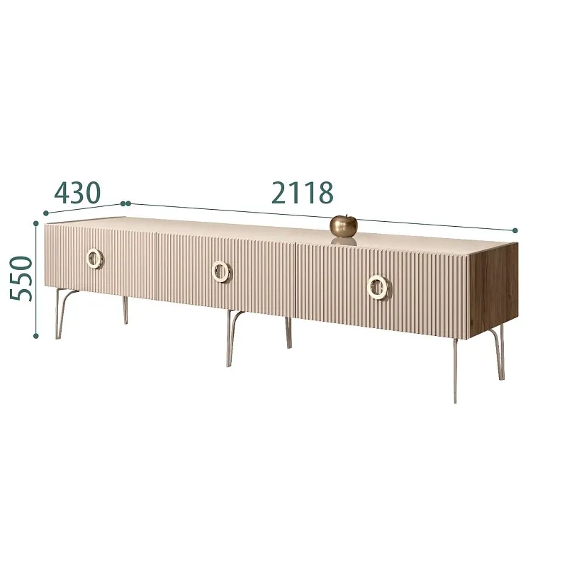 Тумба телевизионная 2.1м Bogemia Woodline Fi (Ваниль) (Lakobel/Золото) БМТ-2