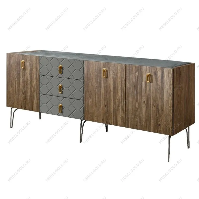 Комод 2.1м Bogemia Woodline Wood Fa (Серый) (Novabuk/Золото) БМКМ-5