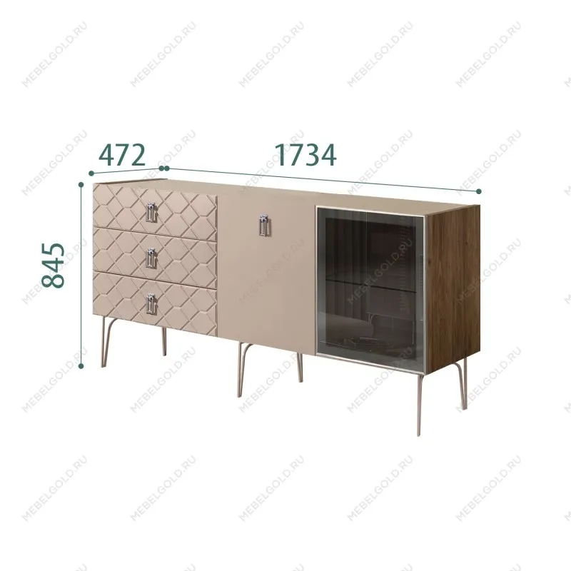 Комод 1.6м Bogemia Woodline Fa (Мокка) (Novabuk/Хром) БМКМ-4[5][10]