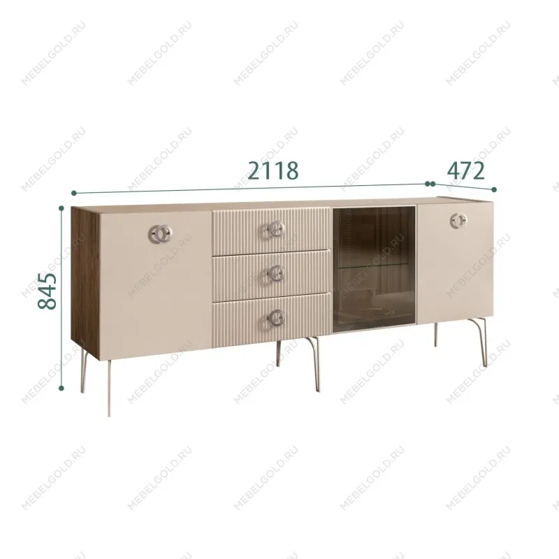 Комод 2.1м Bogemia Woodline Fi (Ваниль) (Novabuk/Хром) БМКМ-5[4]