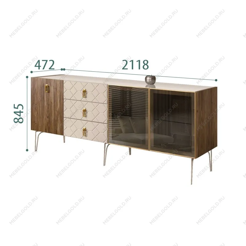 Комод 2.1м Bogemia Woodline Wood Fa (Ваниль) (Lakobel/Золото) БМКМ-5[5][10]