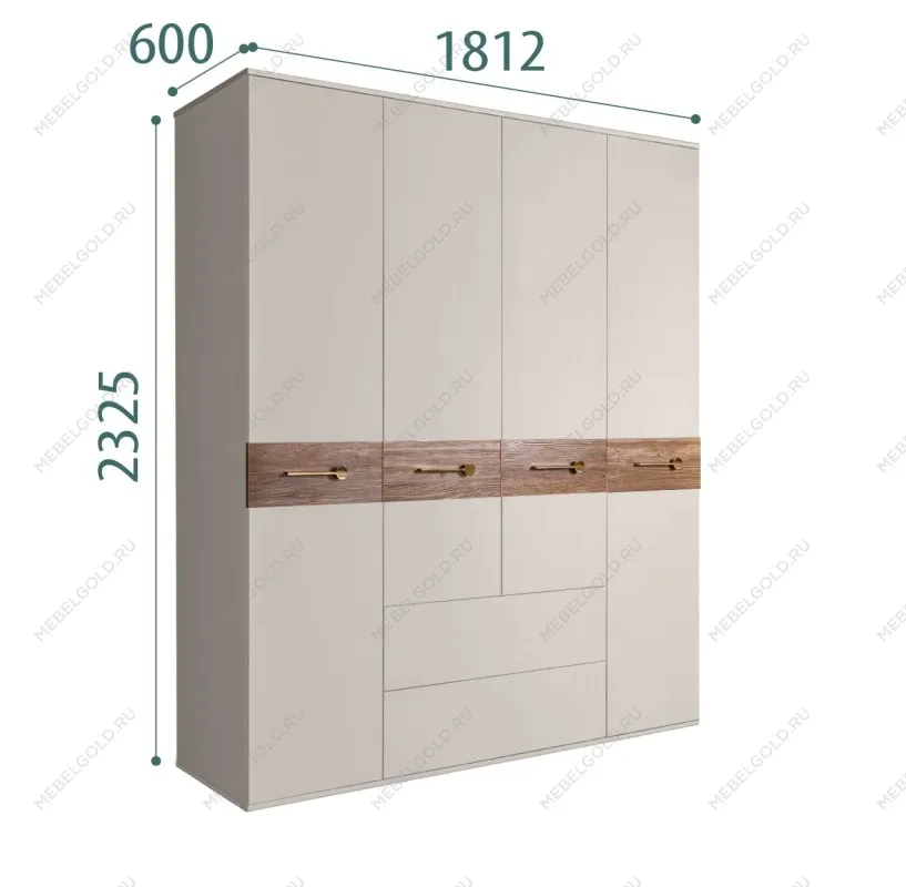 Шкаф 4-х дверный с ящиками, Bogemia Wood Wo (Шелк/Золото) БМШ2/41(Wo)