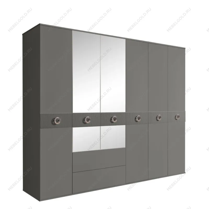 Шкаф 6-ти дверный с зеркалами, с ящиками, Bogemia Fillini (Серый/Хром) БМШ1/61(Fi)