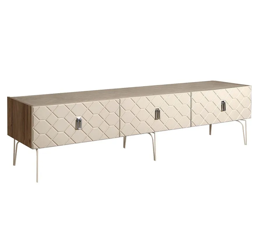 Тумба телевизионная 2.1м Bogemia Woodline Fa (Слоновая кость) (Novabuk/Хром) БМТ-2