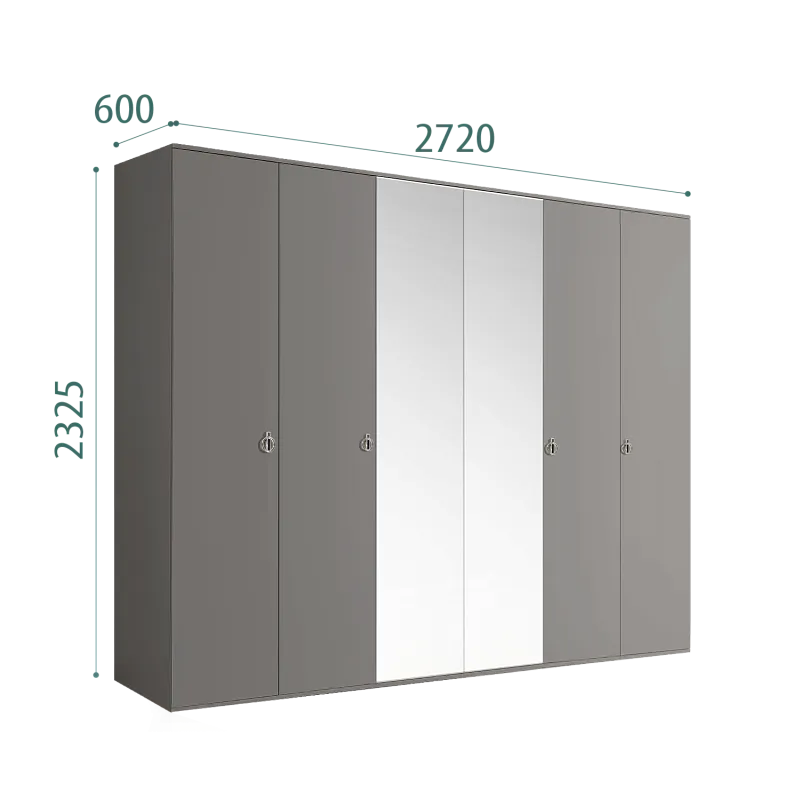 Шкаф 6-ти дверный с зеркалом Римини (Серый/Серебро) РМШ1/6