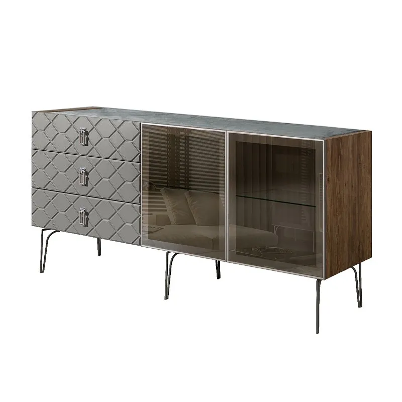 Комод 1.6м Bogemia Woodline Fa (Серый) (Novabuk/Хром) БМКМ-4[5]