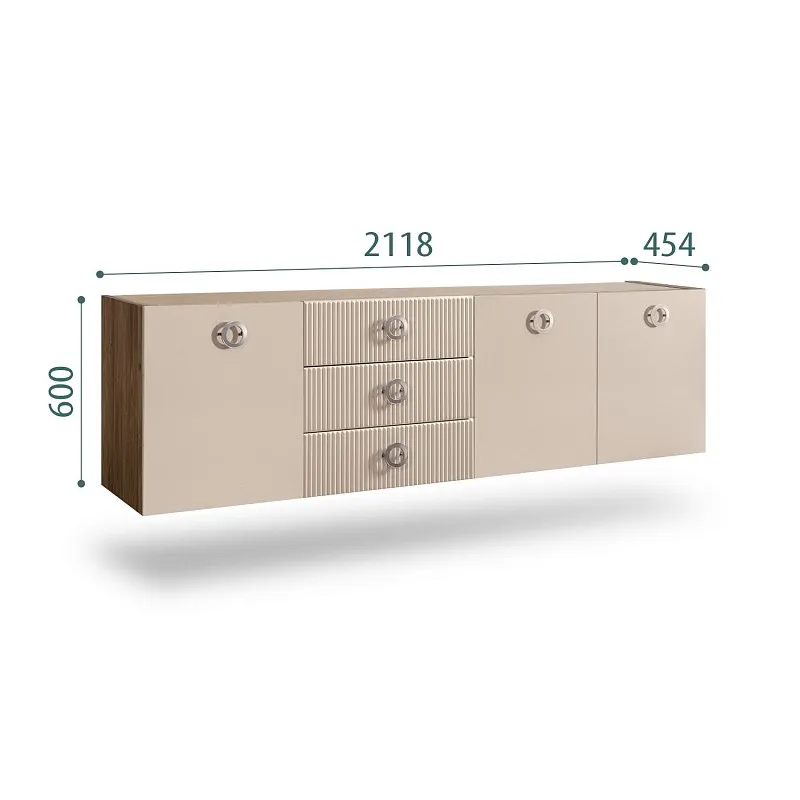 Комод 2.1м Bogemia Woodline Fly Fi (Ваниль) (Novabuk/Хром) БМКМ-5