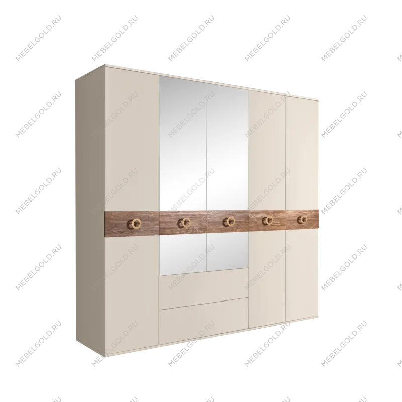 Шкаф 5-ти дверный с зеркалами, с ящиками, Bogemia Wood Fa (Слоновая кость/Золото) БМШ1/51(Wo)