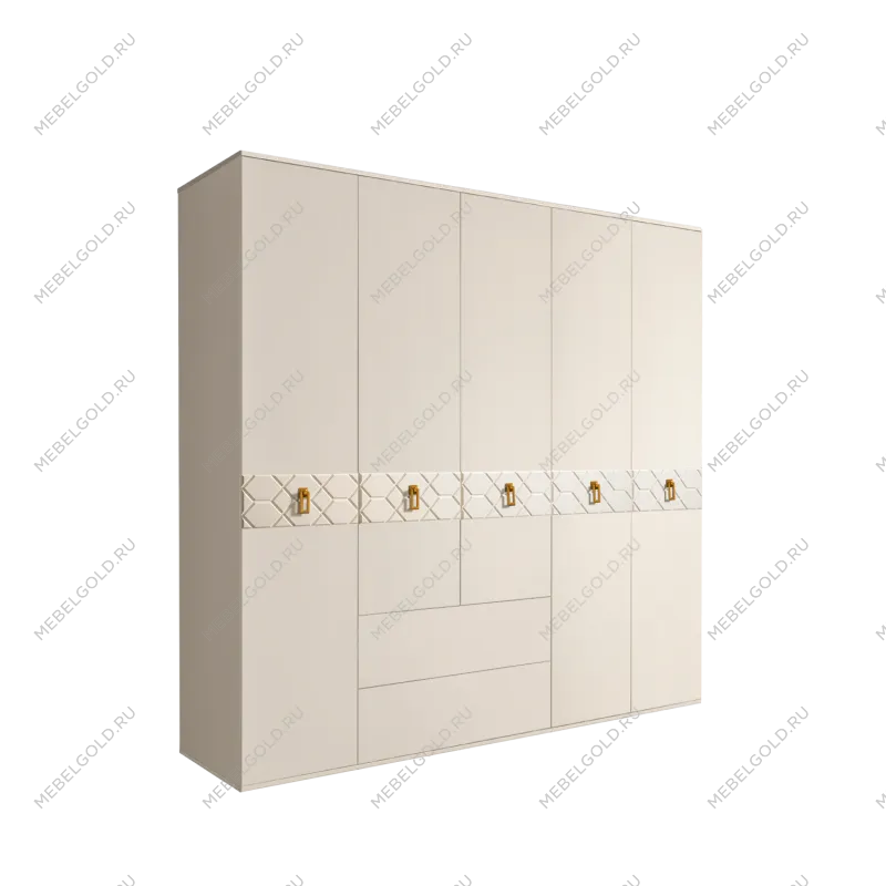 Шкаф 5-ти дверный с ящиками, Bogemia Farfalle (Слоновая кость/Золото) БМШ2/51(Fa)
