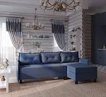 Диван-кровать угловой Киркас синий, рогожка | изображение 3