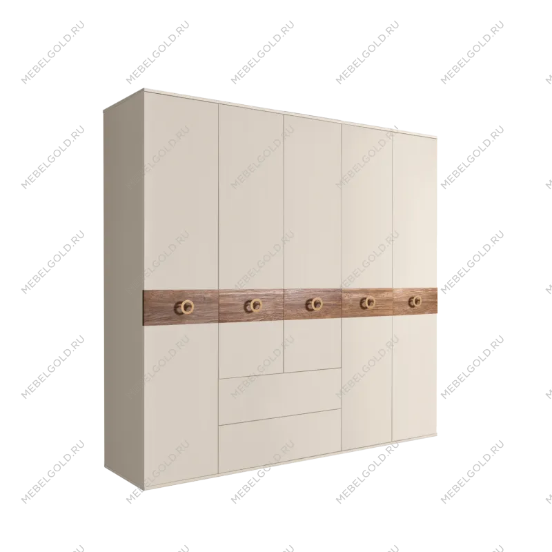 Шкаф 5-ти дверный с ящиками, Bogemia Wood Fi (Слоновая кость/Золото) БМШ2/51(Wo)