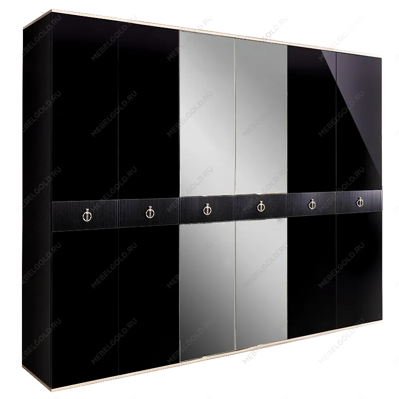 Шкаф 6-ти дверный с зеркалом Римини СОЛО (Черный/Серебро) РМШ1/6(s)