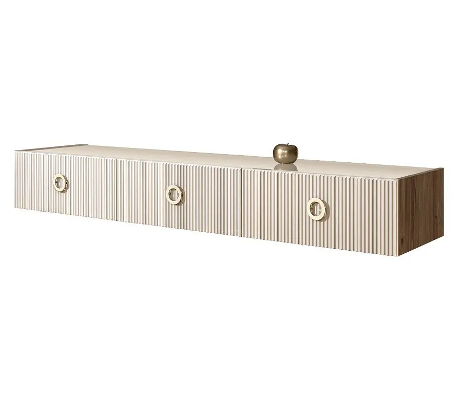 Тумба телевизионная 2.1м Bogemia Woodline Fly Fi (Слоновая кость) (Lakobel/Золото) БМТ-2