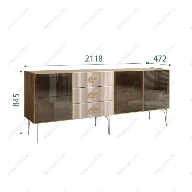 Комод 2.1м Bogemia Woodline Fi (Ваниль) (Novabuk/Золото) БМКМ-5[5]